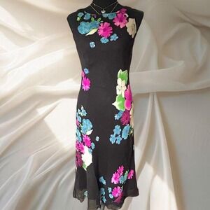 Jones New York 100% silk black floral dress